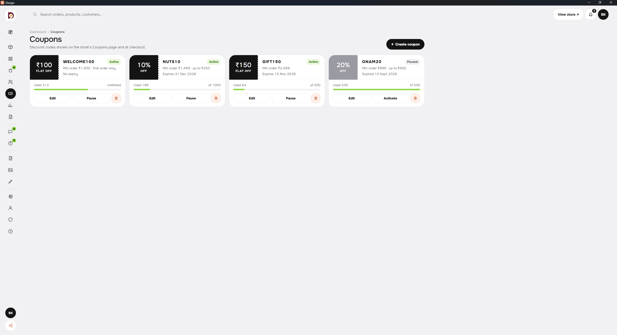 GroKeeper admin: Coupons & offers