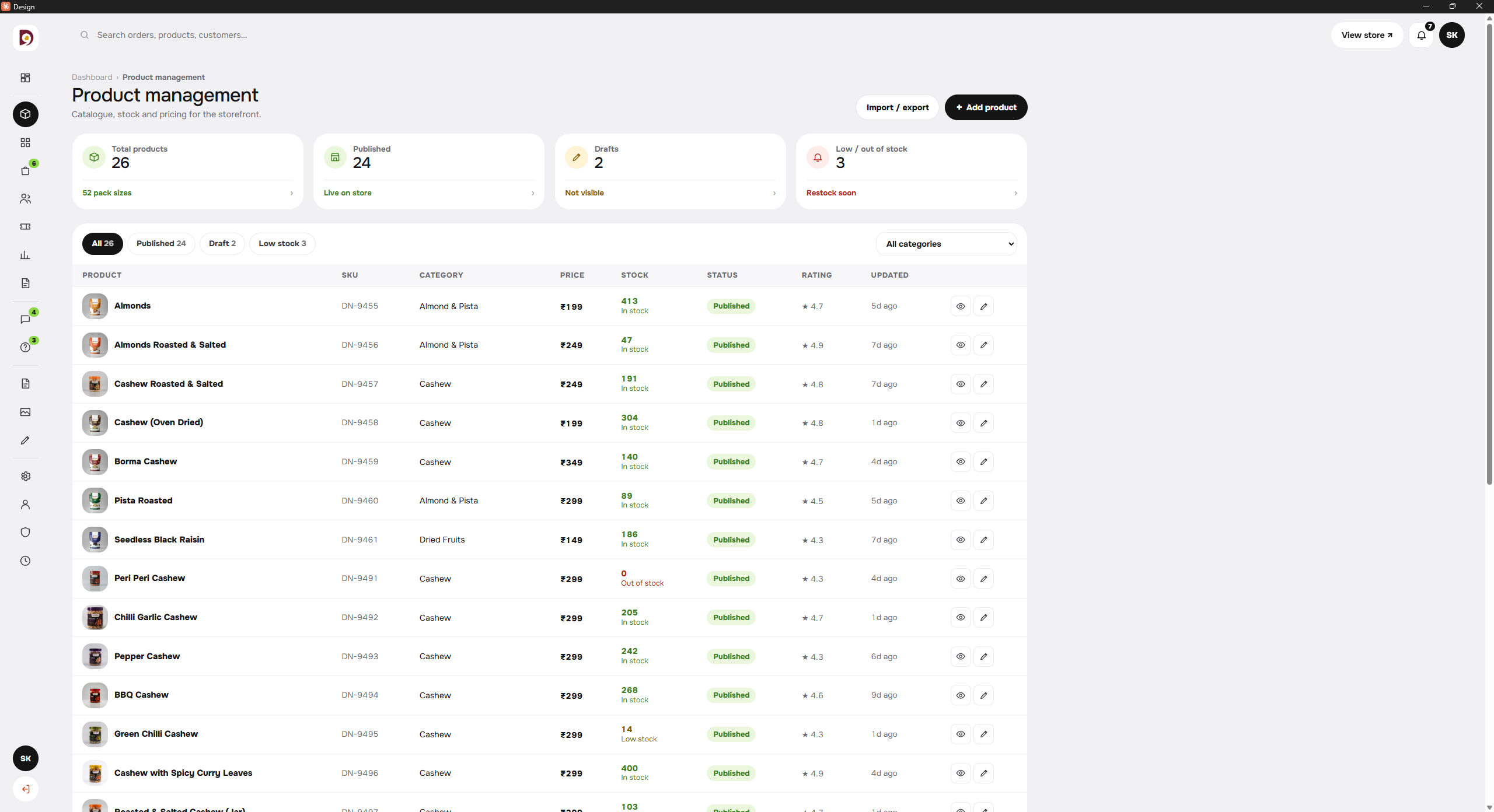 GroKeeper admin: Products & stock